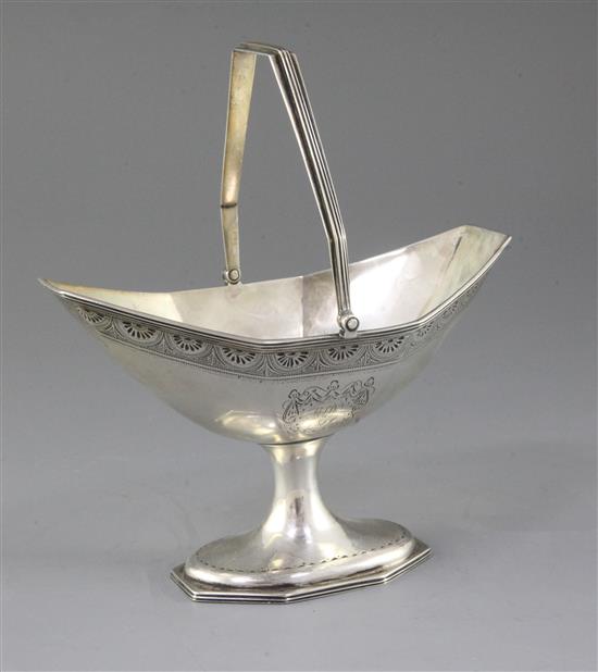 A George III Irish silver boat shaped sugar basket by Robert Breading?, 8.5 oz.